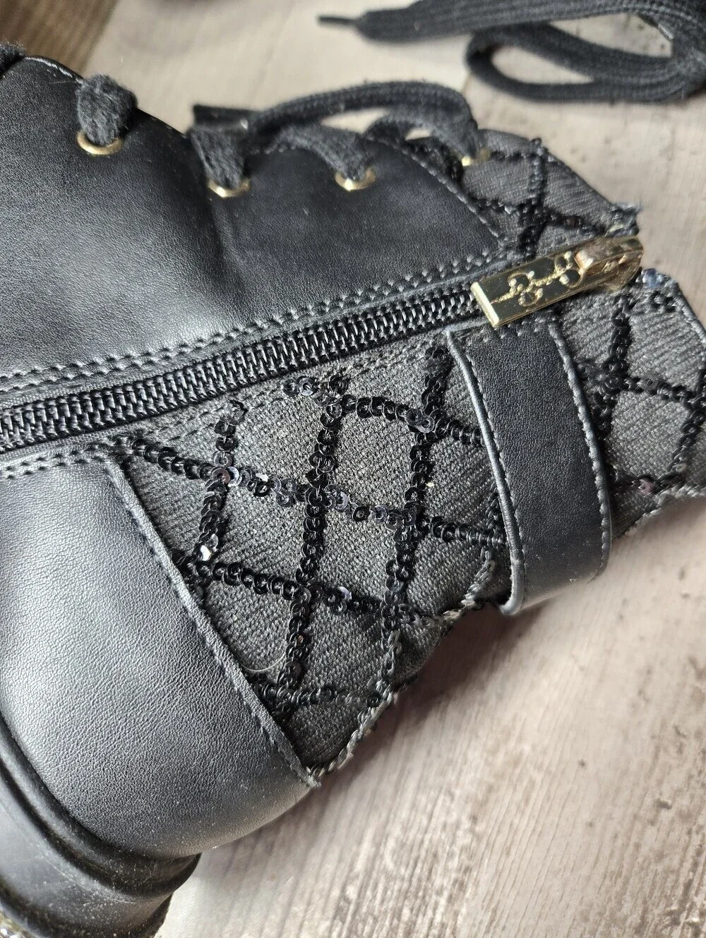 Jessica Simpson Big Girls Rosa Buckle Moto Boot Size 4 Black Quilted Sequins